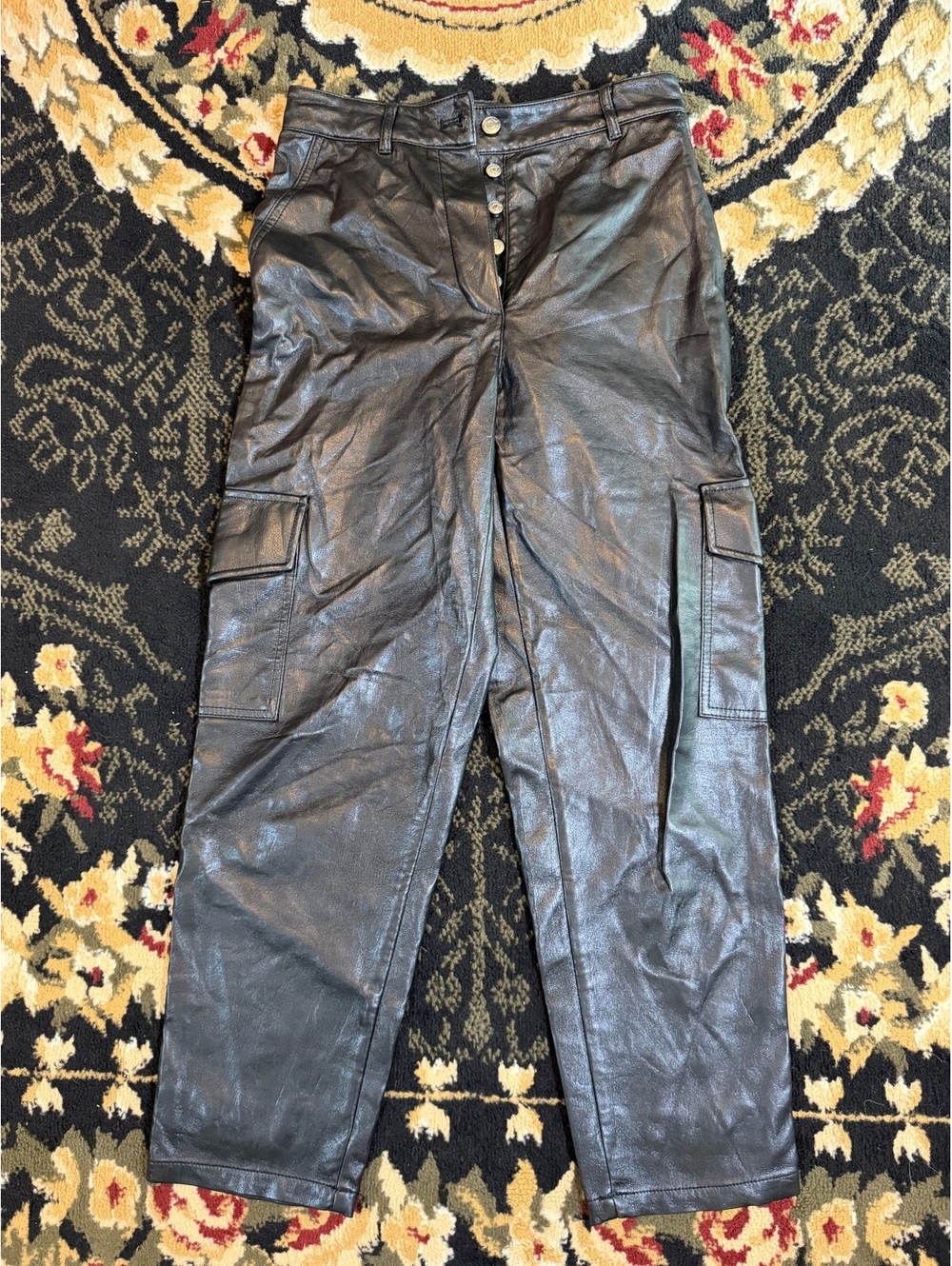 Wilfred / Aritzia The Bridger Vegan FauxLeather High Rise Cargo Pants Black Sz 4